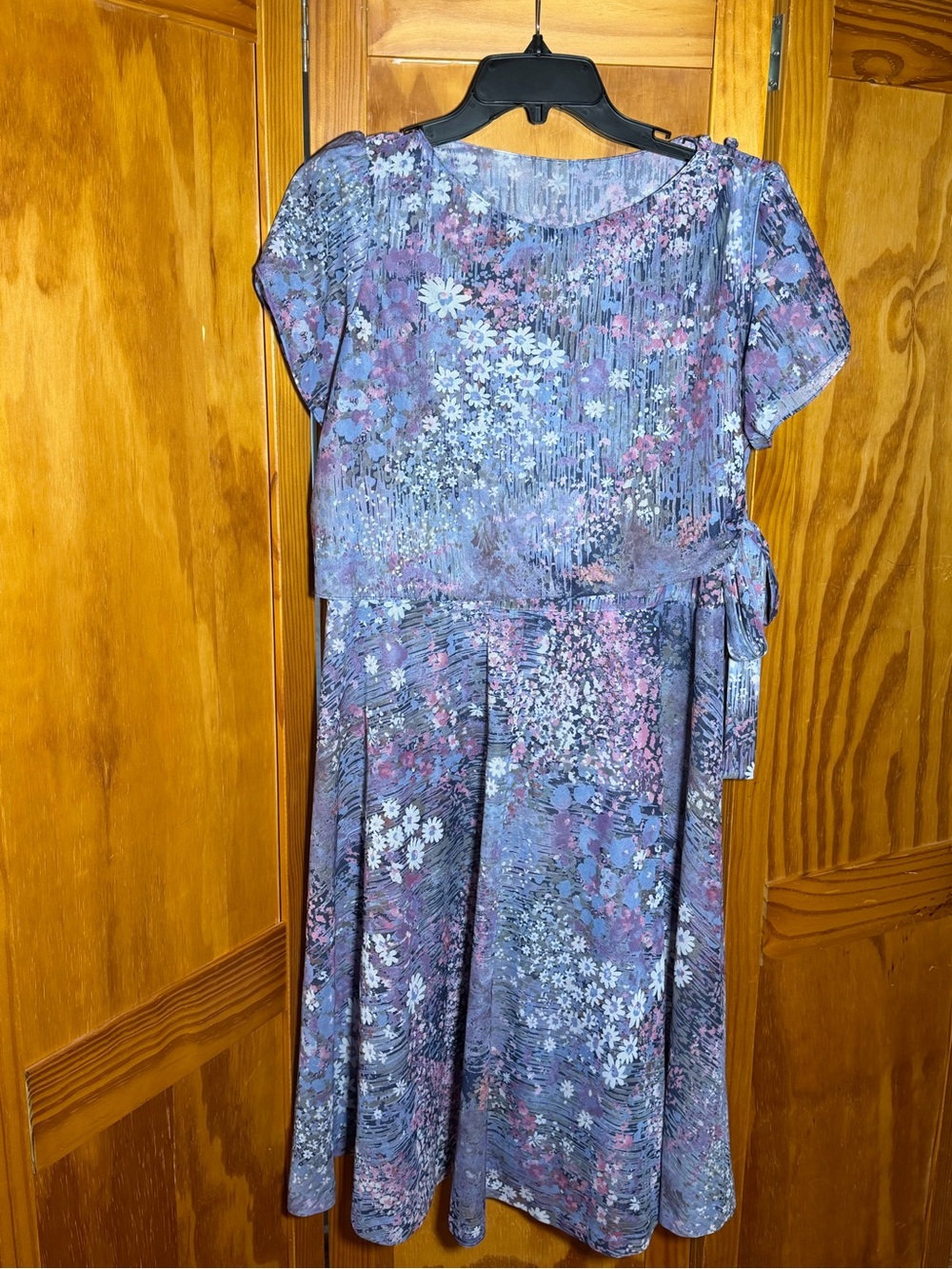 Women’s Vintage Blue Floral Short-Sleeve, Sheer Dress|Sz 12|Fairy, Cottagecore